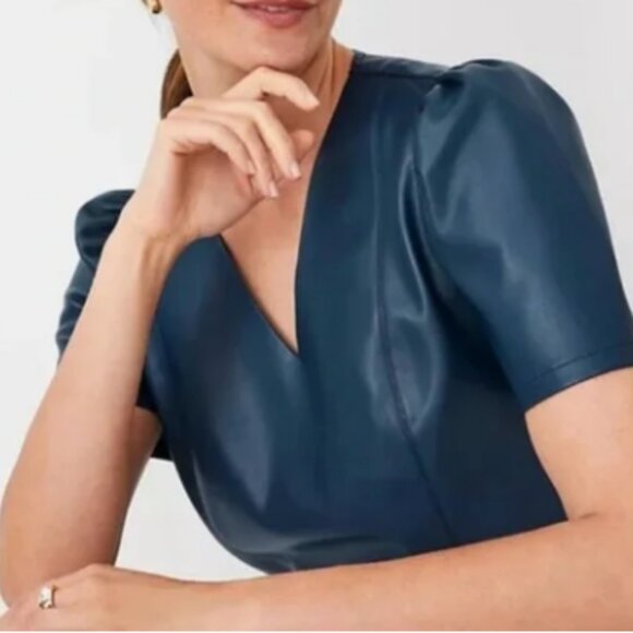 Faux Leather Peplum Top in Ominous Teal - Picture 3 of 5